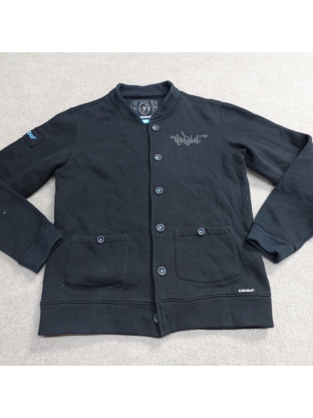 Kidrobot Jacket Medium Black Button Front Tag Logo